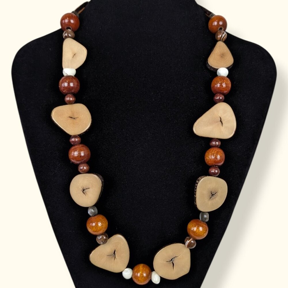 V. Mother of Pearl, Tagua Nut & Wood Beaded Necklace